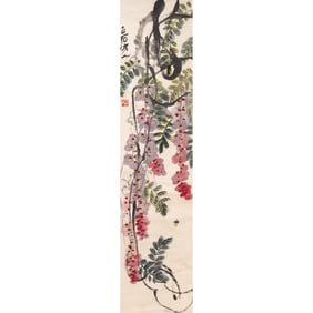 Qi Baishi (1864 - 1957) - Chinese Painting Scroll of Wisteria