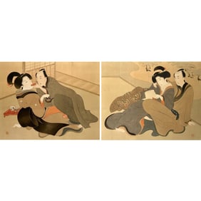Large Antique Japanese Watercolor on Silk Paneled Screen, 19th Century