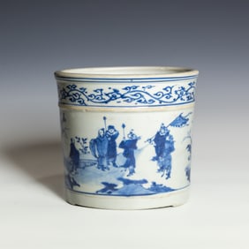 Chinese Blue and White 'Figural' Brush Pot, 18th Century
