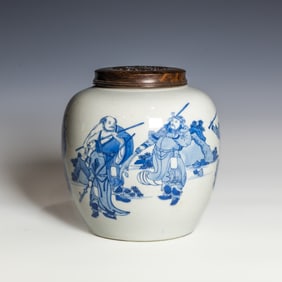 Chinese Blue and White 'Figural' Jar and Cover, 18th Century