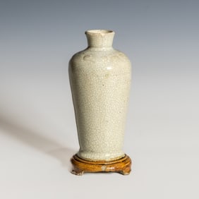 Chinese Shiwan Crackle-Glazed Vase and Base, 19th Century
