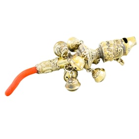 A George III silver-gilt rattle, Richard Binley, circa 1760