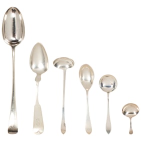 Six American and English sterling spoons and ladles
