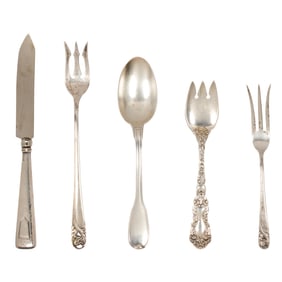 Twenty-two pieces of American and French silver flatware comprising Gorham and others