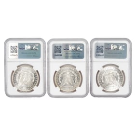 Three Morgan dollars: 1885 NGCMS64