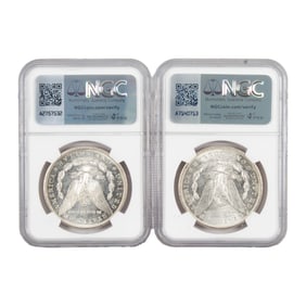 Two Morgan dollars: 1881s and 1882s