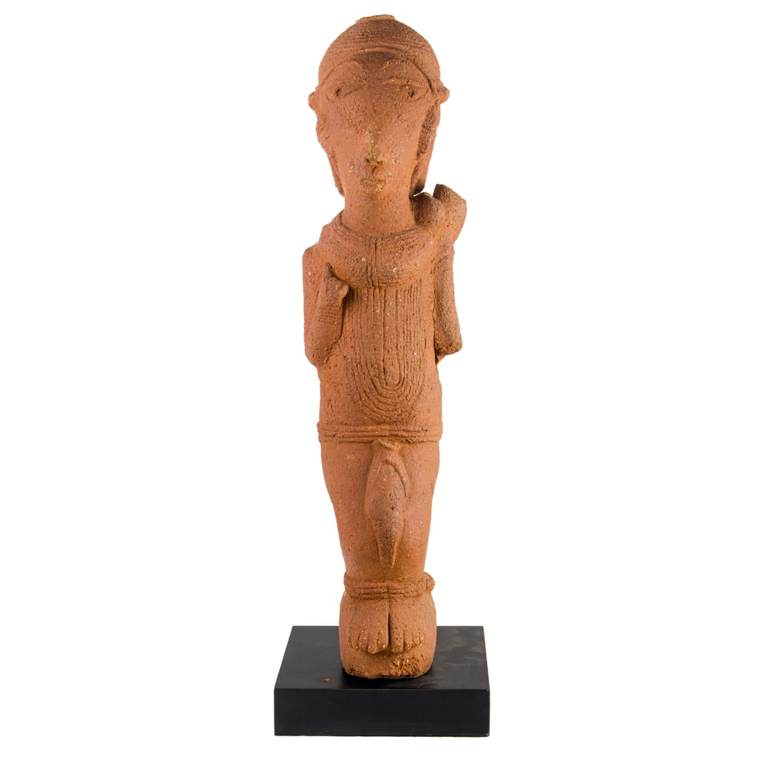 A Janus redware figure: A Janus redware figure, Nigeria, possibly 100.B.C. - 600 A.D., raised on stand, 25"h; 26.75"h (overall)