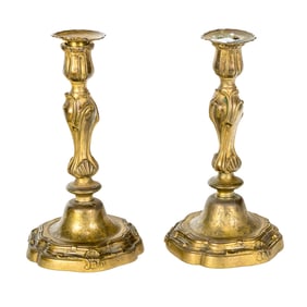 A pair of Louis XV gilt bronze candlesticks