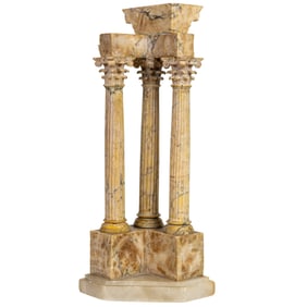 An Italian Grand Tour alabaster model of the Temple of Vespaisan and Titus