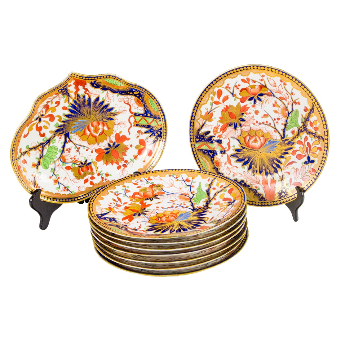 A Crown Derby porcelain partial dessert service in an Imari pattern (1 of 5)