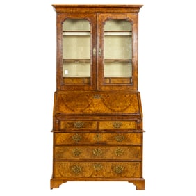 A George II figured walnut secretary cabinet, 18th century