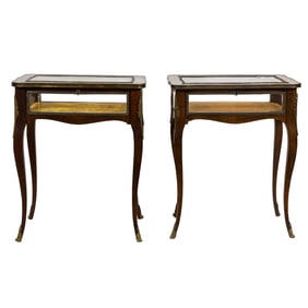 A pair of Louis XV style gilt bronze mounted table vitrines