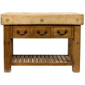 A large kitchen butcher block likely French circa 1880