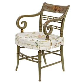 A Federal style polychrome and parcel gilt decorated armchair