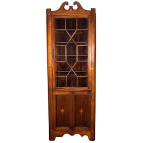 A Federal style marquetry decorated corner vitrine 19th century