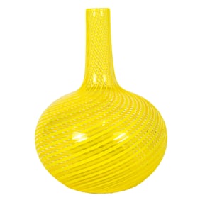 A Bryan Rubino hand blown glass stick neck vase