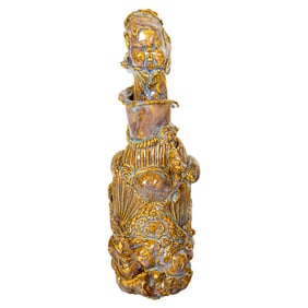 A contemporary flambe glazed art pottery figural bottle