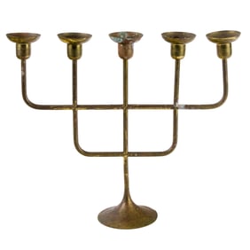 A Danish Illums Bolighus five-light brass candelabra