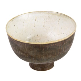 A Lucie Rie Style Pottery Tea Bowl With Drip Glaze
