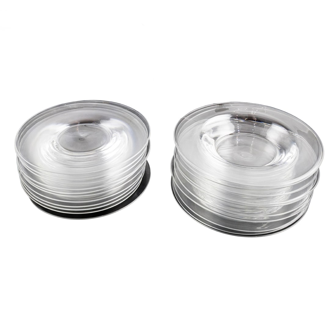 A group of Steuben glass plates and low bowls: A group of Steuben glass plates and low bowls, each with engraved factory mark, comprising (12) low bowls, 8.75" dia; (12) plates, 8.25" dia. [24 total]