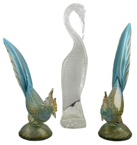 Three Murano glass birds including Zanetti