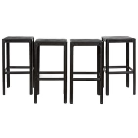 A set of four Italian Matteo Grassi black leather clad steel stools