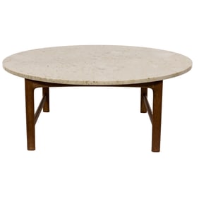 A Bruno Mathsson for DUX travertine round coffee table
