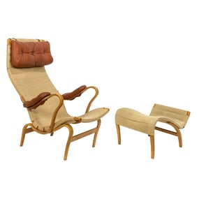 A Bruno Mathsson for Firma Karl Mathsson Pernilla 2 lounge chair and footstool