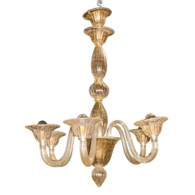 A Murano gold flecked glass six-light chandelier, 2019 San Francisco Designer Showcase home