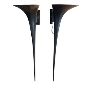 A pair of Herve Van der Straeten for Ralph Pucci patinated bronze applique torchere 185