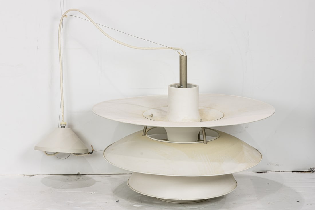 A Poul Henningsen for Louis Poulsen PH 6 - 6.5 Charlottenborg pendant light: A Poul Henningsen for Louis Poulsen PH 6 - 6.5 Charlottenborg pendant light, the tiers of enameled aluminum, unmarked, 20.5"h x 26"dia
