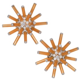 A pair of diamond, 18k gold and platinum earrings