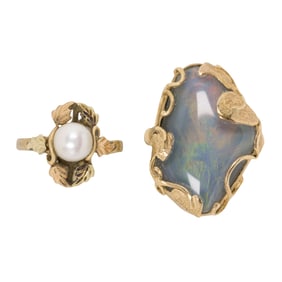 Two gemstone and 14k gold rings