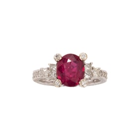 A ruby, diamond and 18k white gold ring