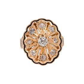 A diamond, enamel and 14k gold ring