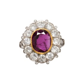 A ruby, diamond, and 18k bi-color gold ring
