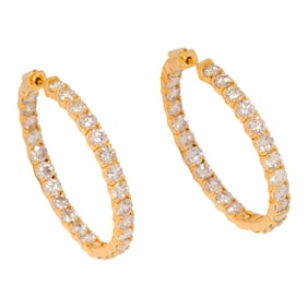 A pair of diamond and 14k gold inside/outside earrings