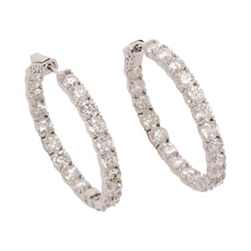 A pair of diamond and 14k white gold inside/outside earrings