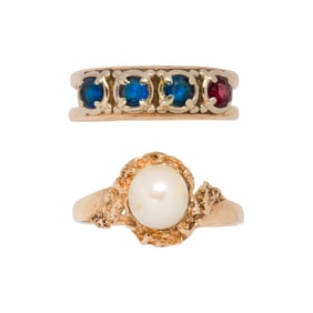 Two gemstone and 14k gold rings