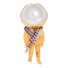 A gem-set and 14k bi-color gold brooch
