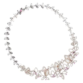 A diamond, mother-of-pearl, sapphire and 18k white gold necklace