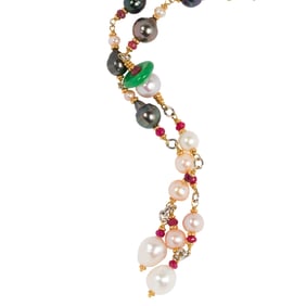 A cultured pearl, gemstone and 18k gold necklace