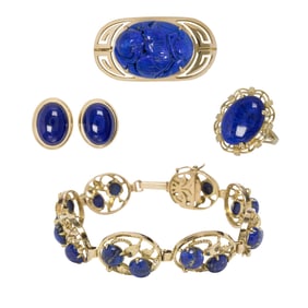 A group of lapis lazuli and 14k gold jewelry