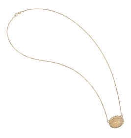 An opal, diamond and 14k gold necklace