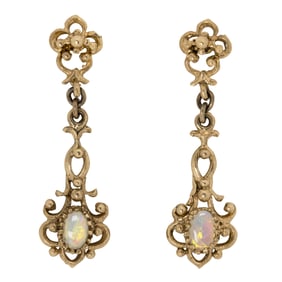 A pair of opal and 14k gold earrings