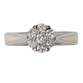 A diamond, enamel, and 18k white gold ring