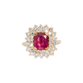 A ruby, diamond, and 18k gold ring