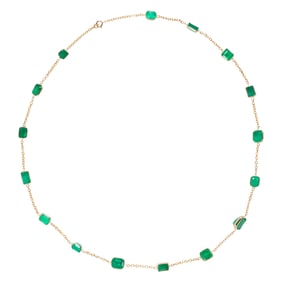 An emerald and 14k gold station necklace