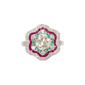 A diamond, gem-set and 18k white gold ring