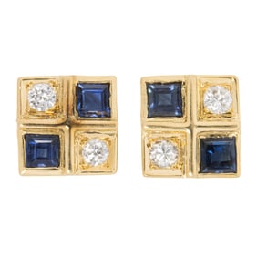 A pair of sapphire, diamond, and 18k gold earrings